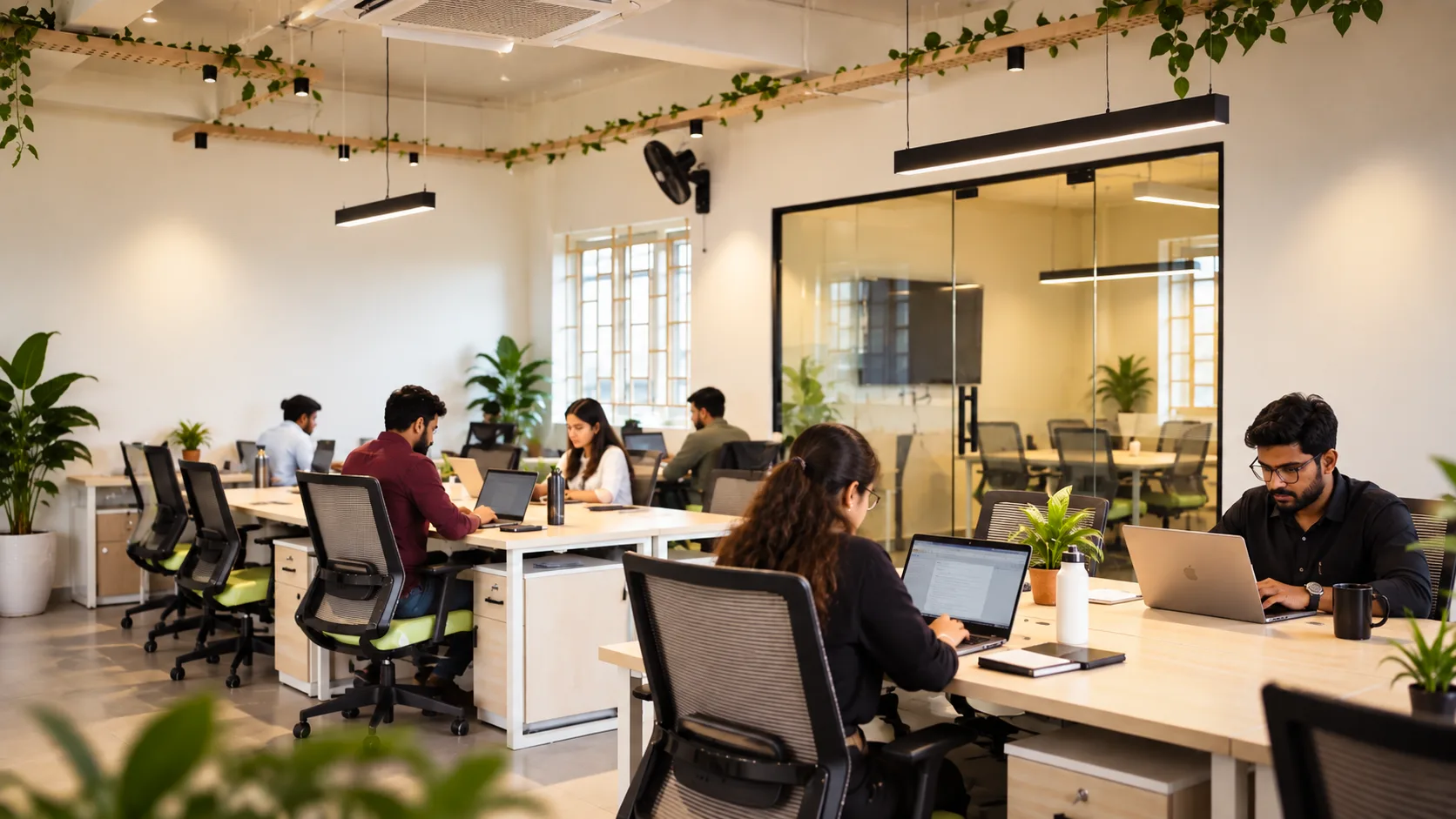 Professionals working and collaborating inside Nexora Square